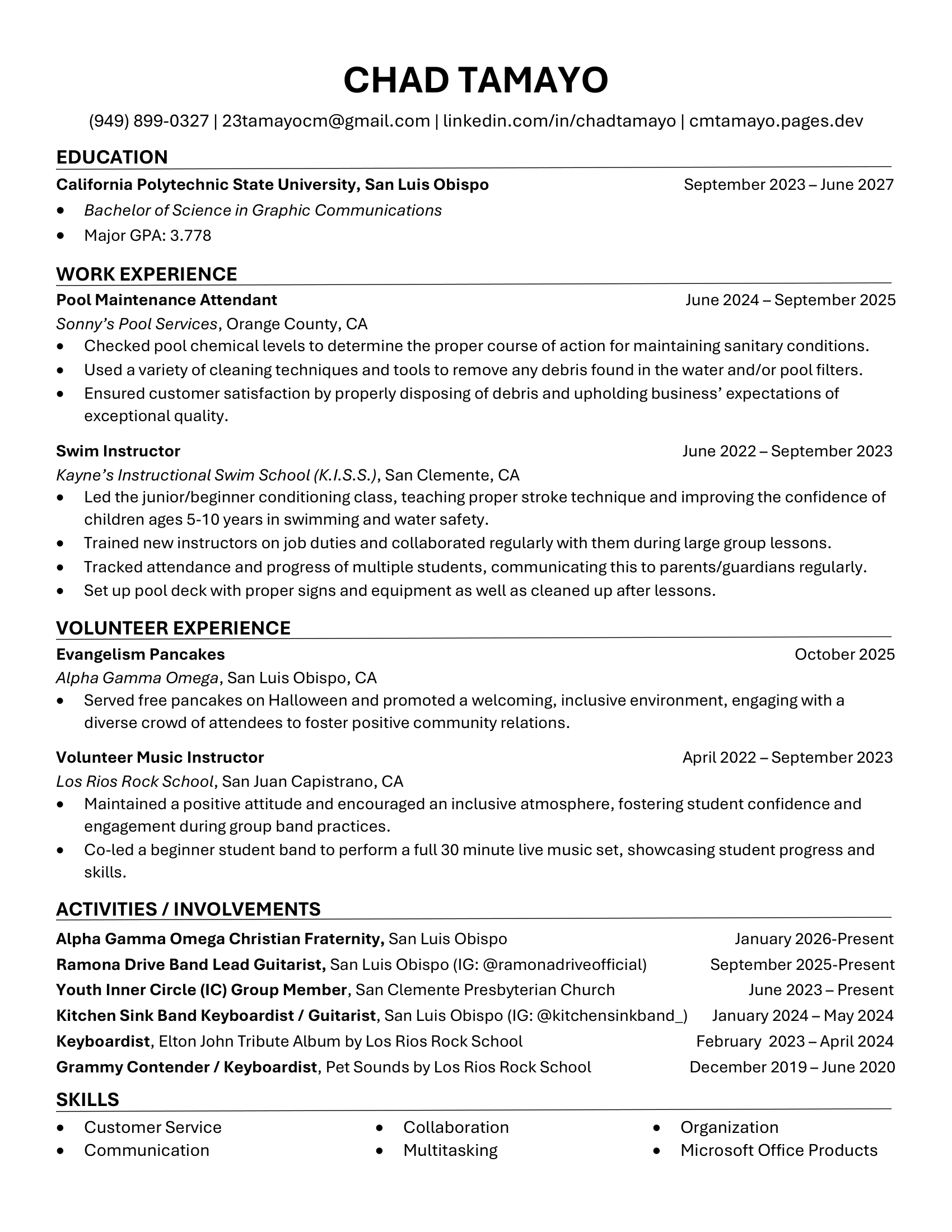 Chad Tamayo generic resume